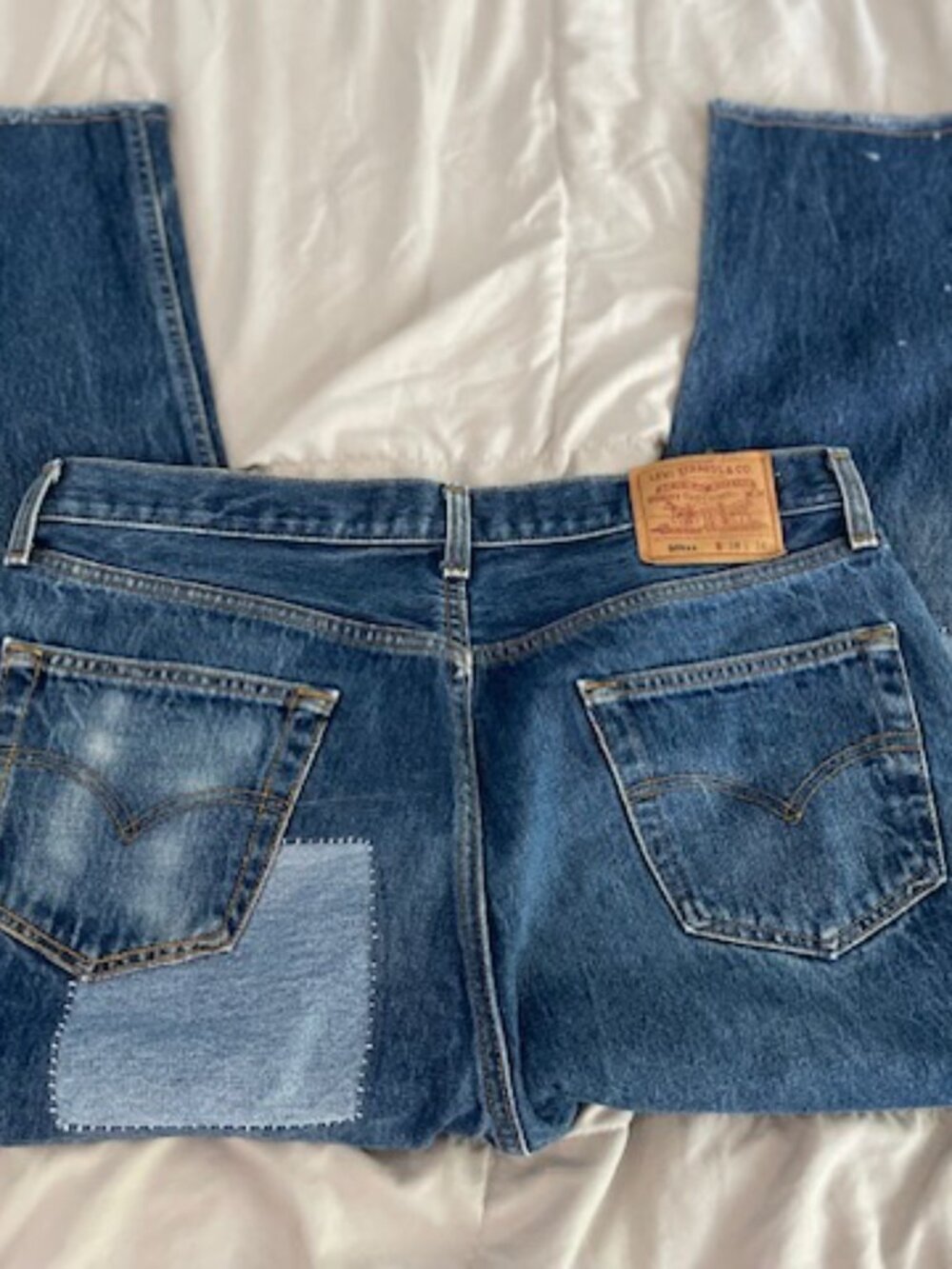 Levis Jeans Upcycled Patched Distressed 501xx 38 x 34 Actual 35 x 25 Retro OOAK - Picture 12 of 16